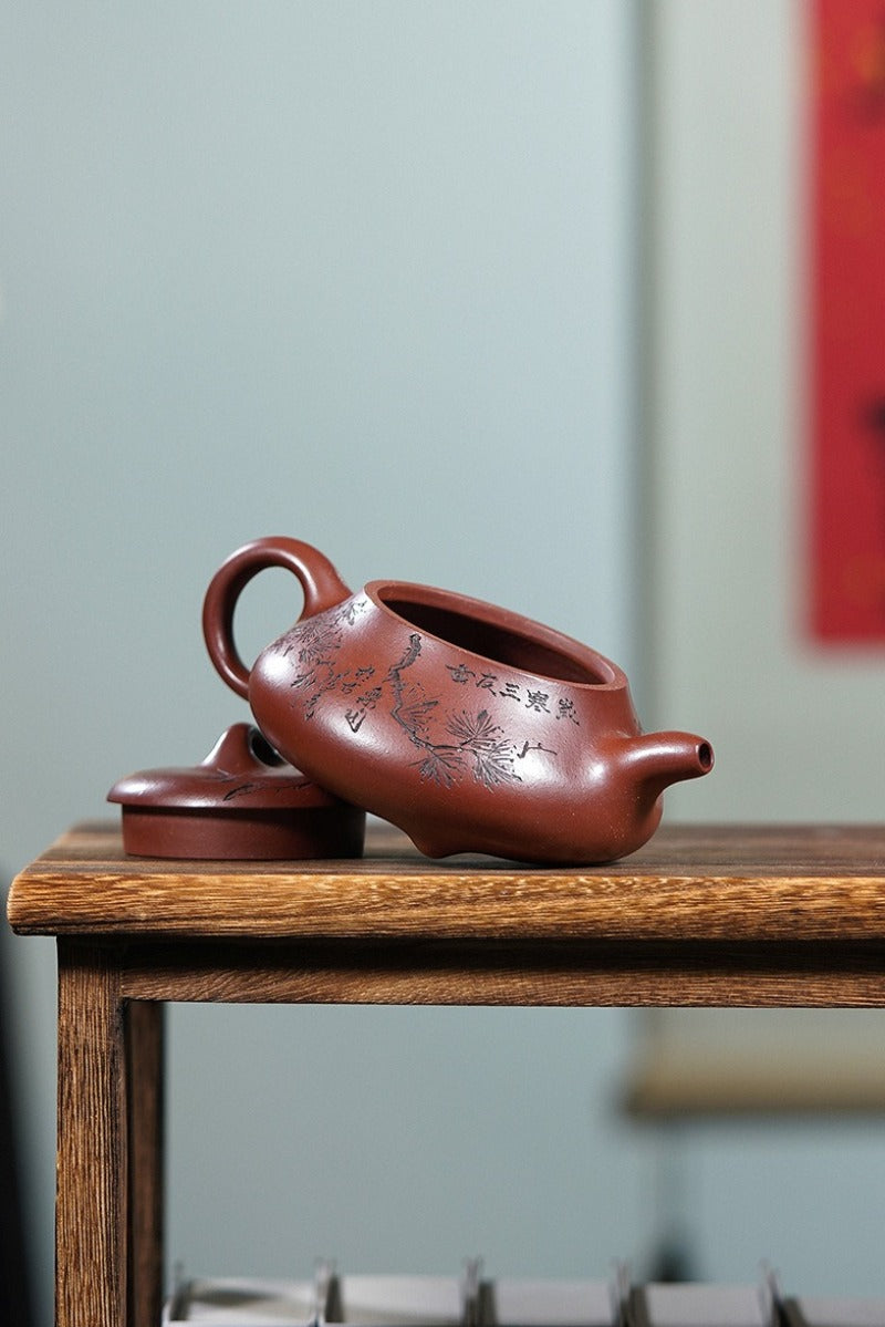 Vollständig handgefertigte Yixing-Zisha-Teekanne [Hantang Shi Piao] (Di Cao Qing - 280 ml)