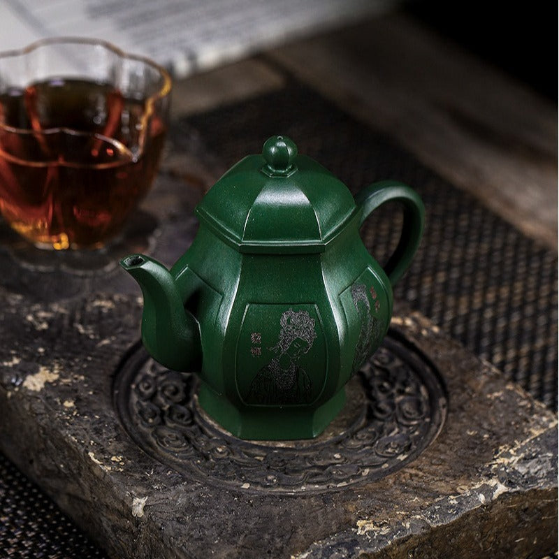 Théière Yixing Zisha entièrement faite à la main [Yitai Wan Qian] (Feicui Lu Ni - 300 ml)