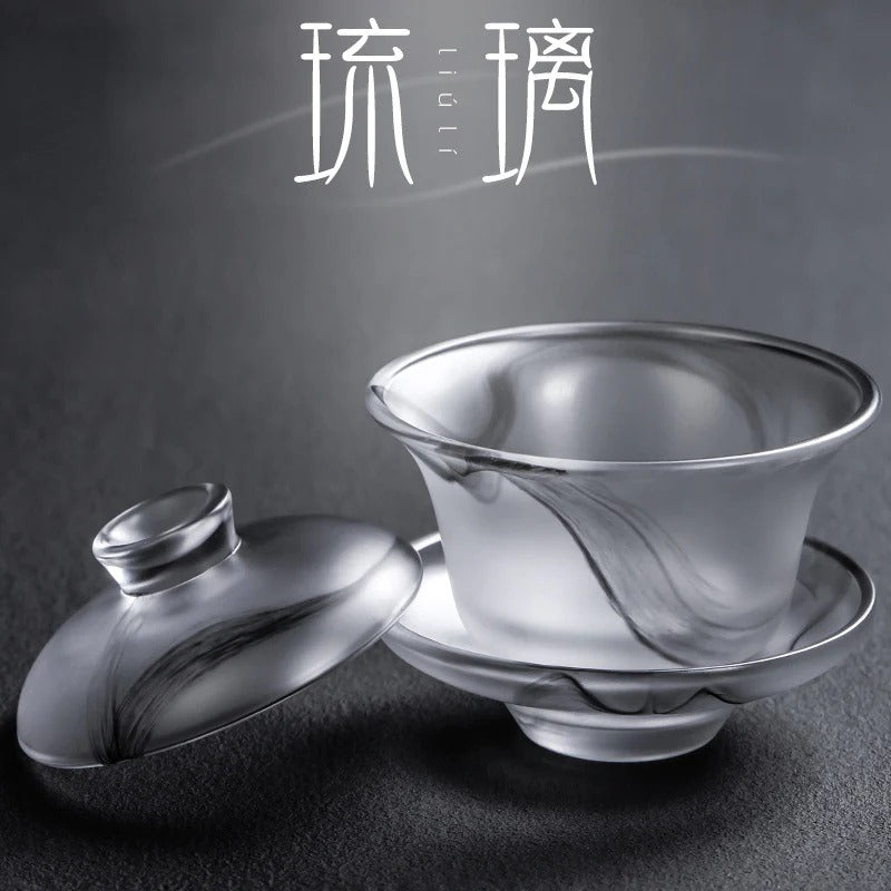 Ink Paint Glass Zen Tea Cup/Fair Cup/Gaiwan/Tea Strainer/Full Set
