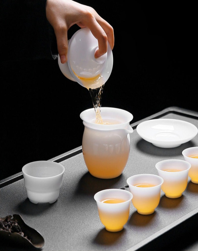 Ice Jade White Porcelain Glazed Thin Walled Sancai Gaiwan [Ingot] 120/150/200ml
