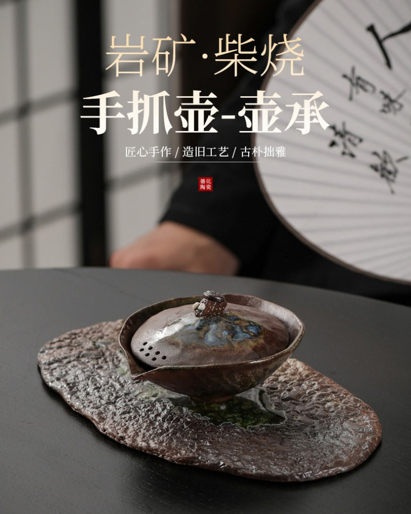 Kiln Change Firewood Firing [Yan Kuang] Hand-Grab Pot / Tea Tray Set - YIQIN TEA HOUSE | yiqinteahouse.com | ceramic teapot, gaiwan, tea tray, teapot, teaware