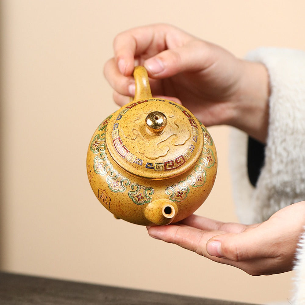 Yixing Zisha Teapot [Dabin Ruyi 大彬如意] Golden Enamel (Duan Ni Firewood Fired - 250ml)