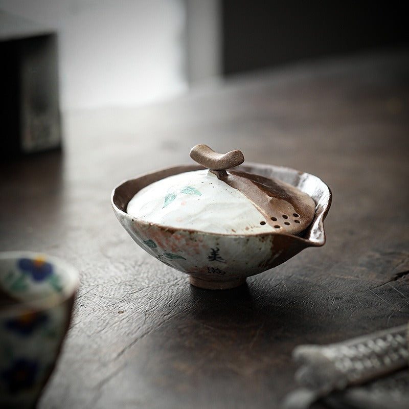 Firewood Fired Hand-painted Floral Ceramic Gaiwan / Tea Cup Set [Happiness] - YIQIN TEA HOUSE | yiqinteahouse.com | ceramic teapot, gaiwan, tea cup, teaware, teaware set