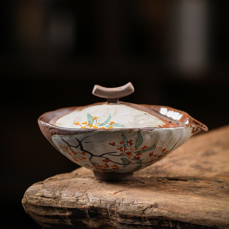 Firewood Fired Hand-painted Floral Ceramic Gaiwan / Fair Cup / Tea Cup - YIQIN TEA HOUSE | yiqinteahouse.com | ceramic teapot, fair cup, gaiwan, tea cup, teapot, teaware