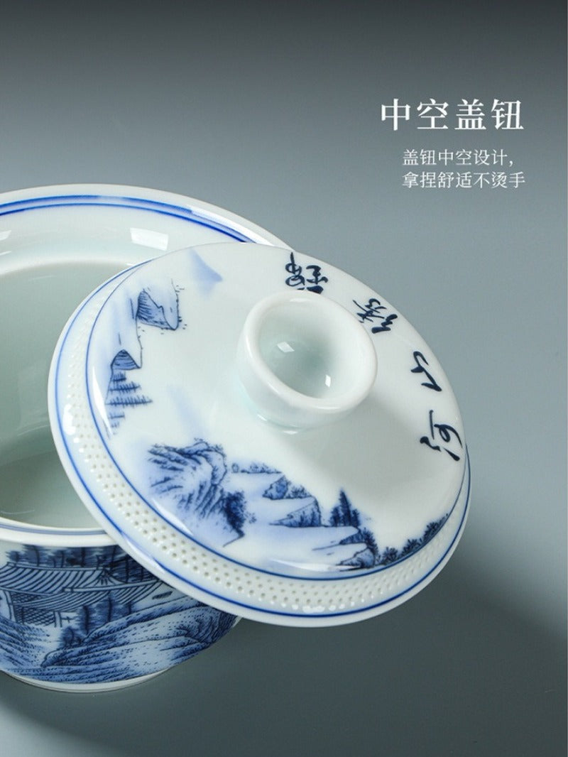 Ancient Celadon Style Ceramic [Jinxiu Heshan] Sancai Gaiwan Set 190ml