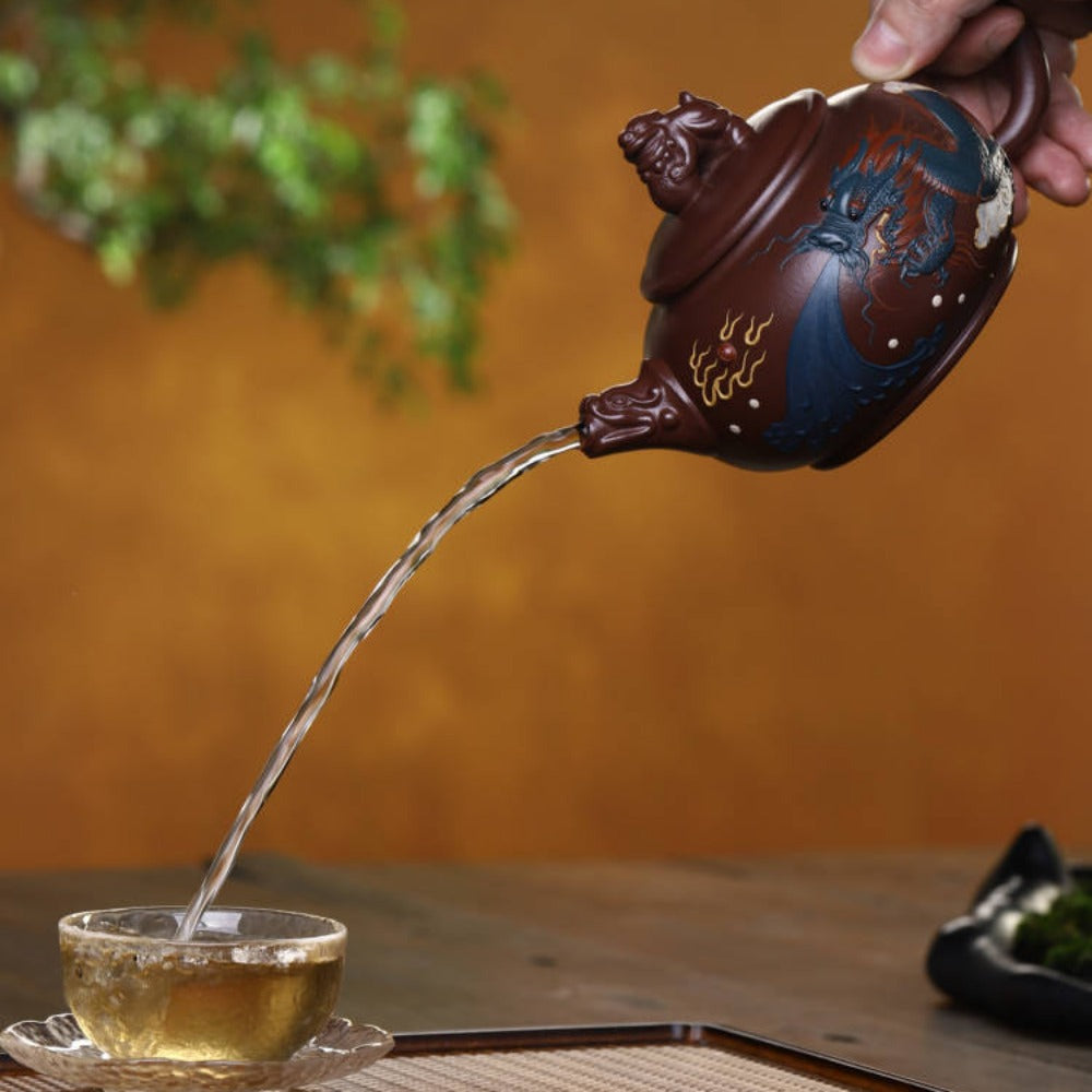 Full Handmade Yixing Zisha Teapot [Dragon Xiangrui Pot] (Di Cao Qing - 460ml)