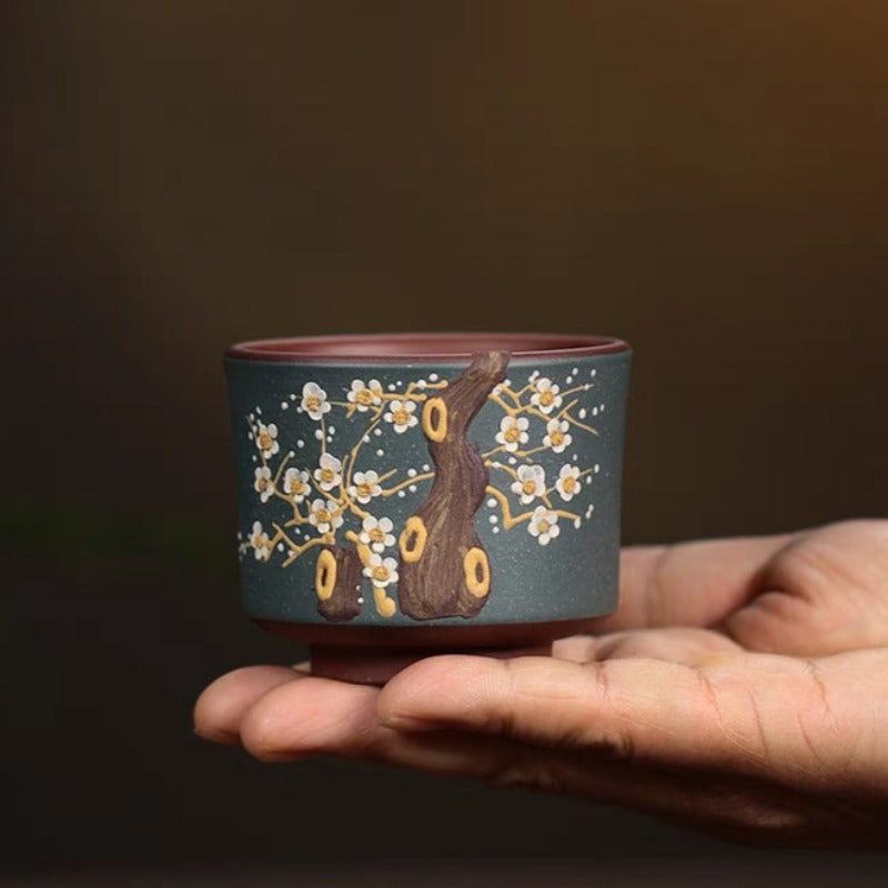 Handmade Yixing Zisha Master Tea Cup [Bi-color Plum Blossom] 110ml