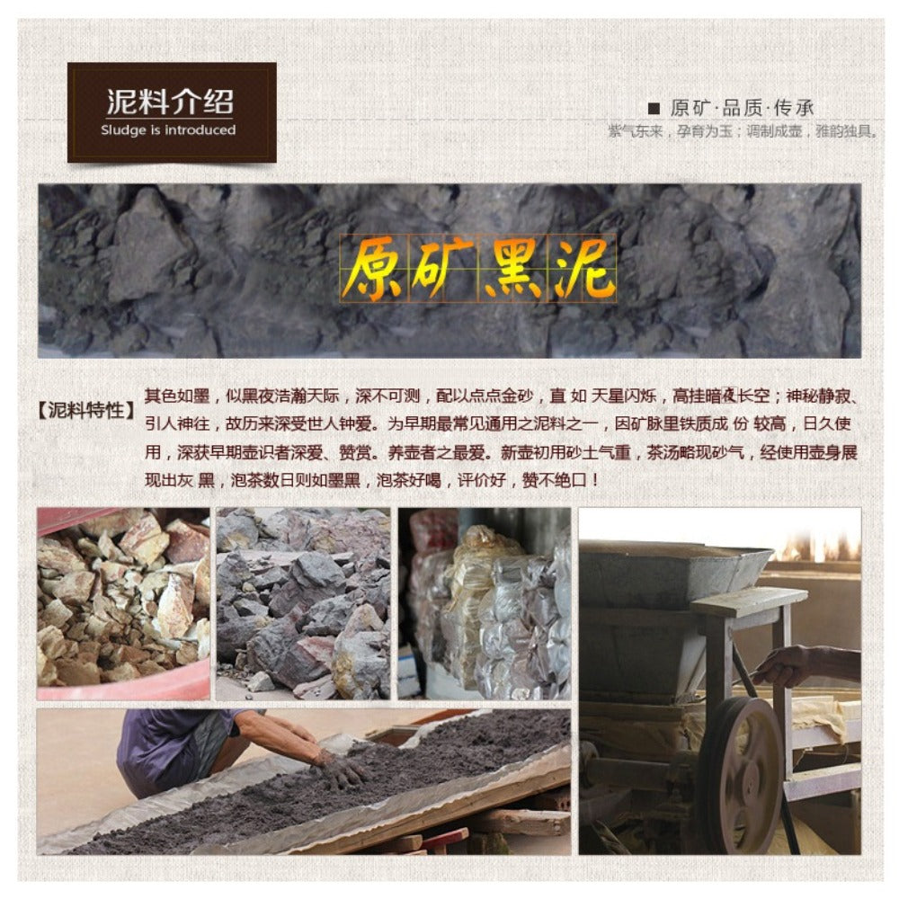 Théière Yixing Zisha entièrement faite à la main [Pot Xishi] (Hei Ni - 230 ml)