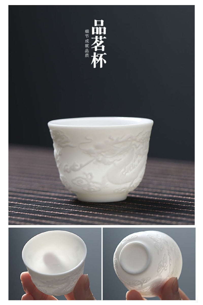 羊脂玉白瓷 [龙騰浮雕] 9头功夫茶具礼品套装
