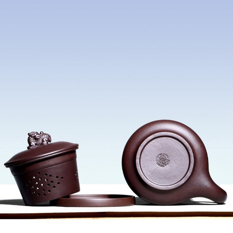 宜兴紫砂手工 [御龙] (带茶滤) 盖杯 (紫泥 - 410ml)