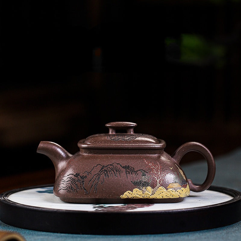 Full Handmade Yixing Zisha Teapot [Jinxiu Shanhe 锦绣山河] (Ziyu Jin Sha - 220ml)