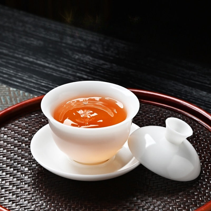 Ice Jade White Porcelain Unglazed Thin Walled Sancai Gaiwan [Ingot] 120/150/230ml
