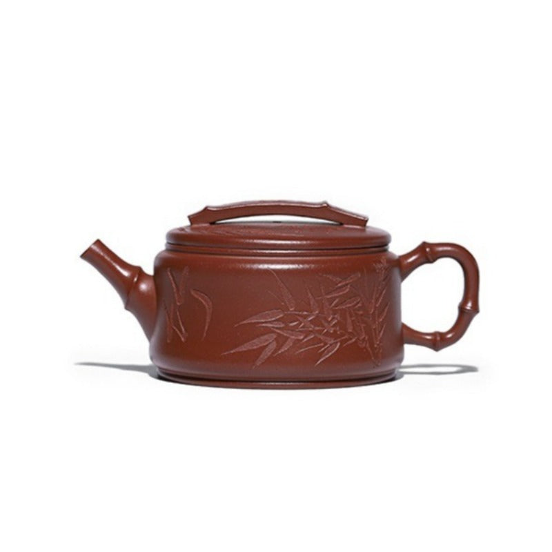 全手工宜兴紫砂茶壶 [竹海飘香汉瓦] (红皮龙 - 320ml)