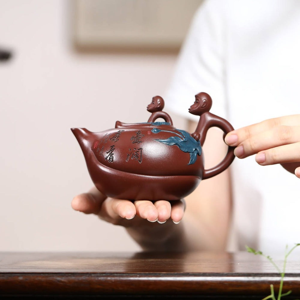 Service à thé Yixing Zisha entièrement fait main [Mère et Fils] (Di Cao Qing - 300 ml)