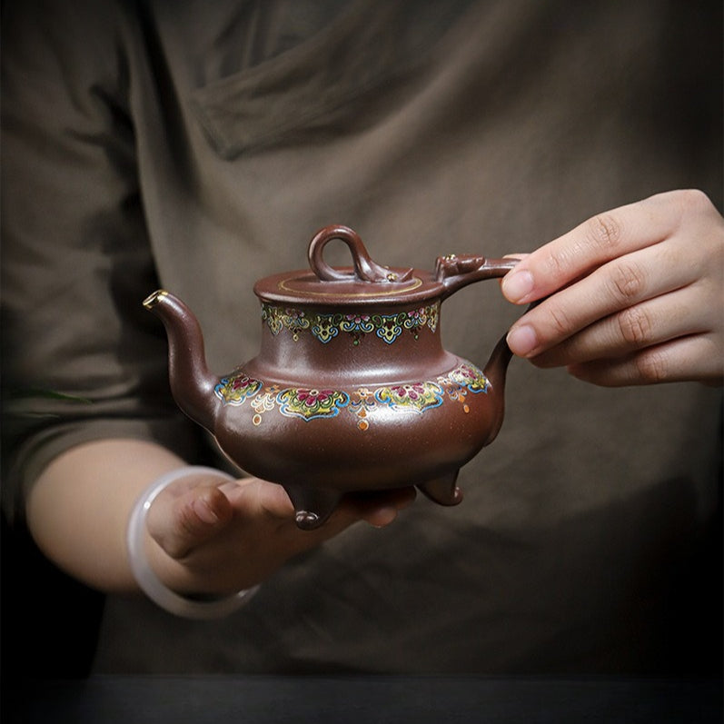 Tetera Yixing Zisha hecha a mano [Sanzu Fan Hua] (Jinsha Zi Ni - 350ml)