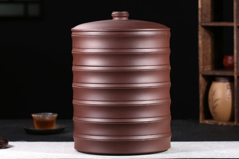 宜兴紫砂 茶饼罐 茶叶罐 存茶罐 [竹段] 层叠款