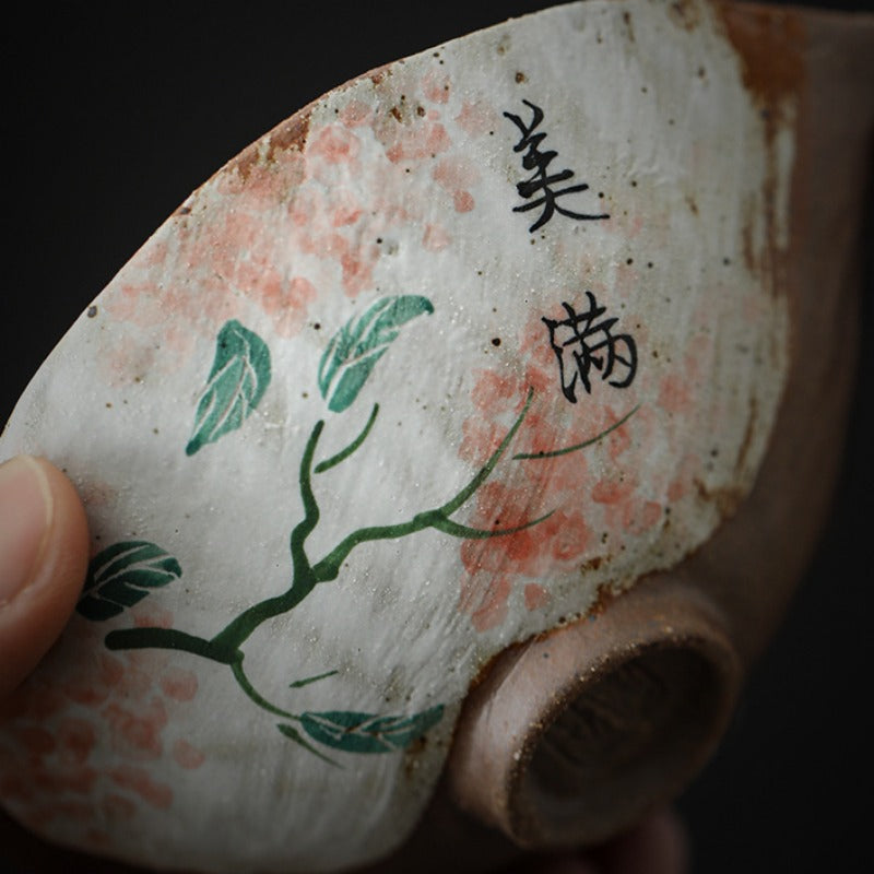 Firewood Fired Hand-painted Floral Ceramic Gaiwan / Tea Cup Set [Happiness] - YIQIN TEA HOUSE | yiqinteahouse.com | ceramic teapot, gaiwan, tea cup, teaware, teaware set