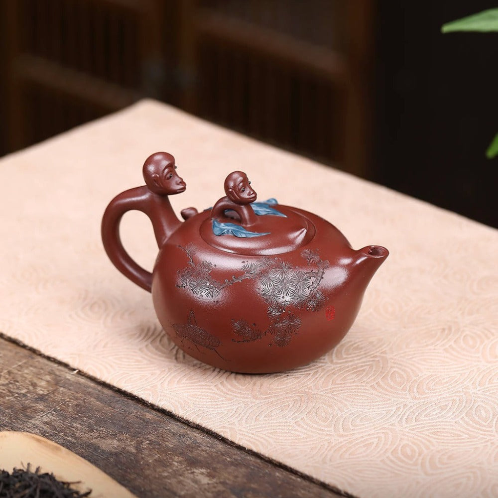 Service à thé Yixing Zisha entièrement fait main [Mère et Fils] (Di Cao Qing - 300 ml)