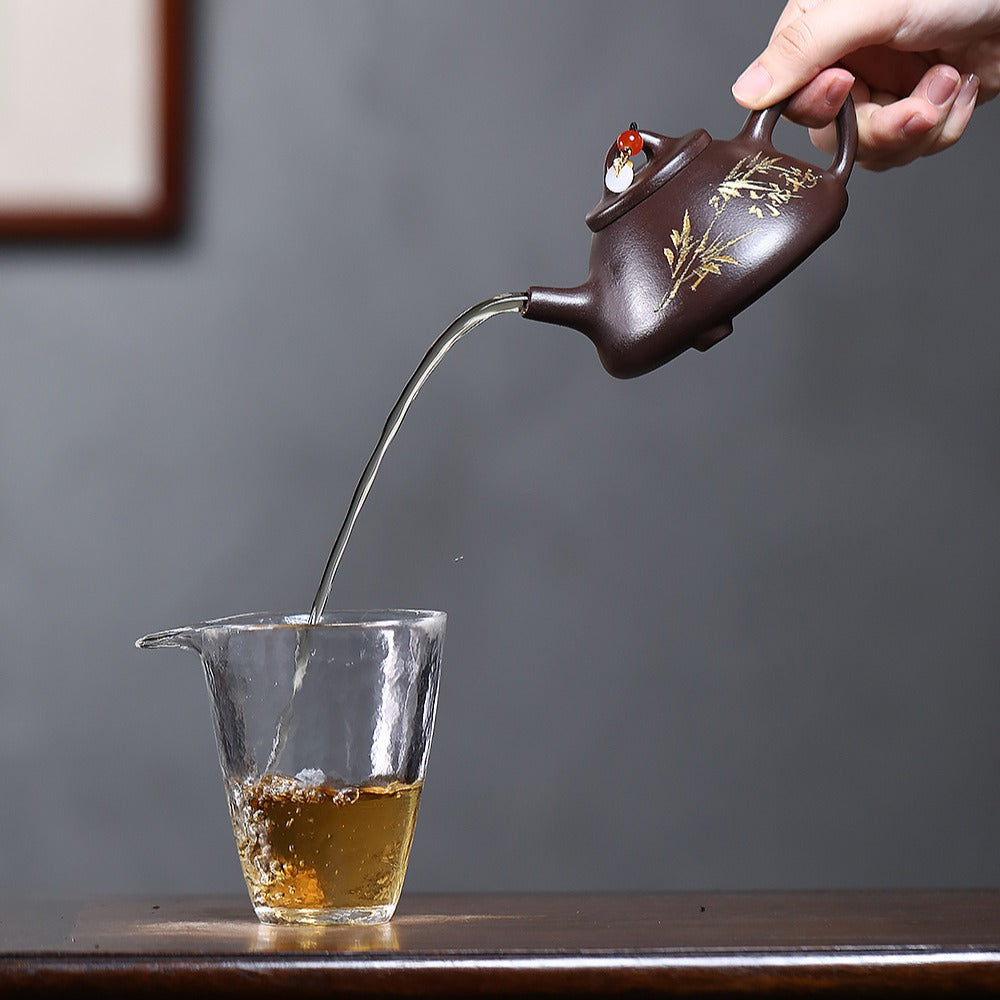 宜兴紫砂茶壶 [竹报平安石瓢] (紫泥 - 190ml)