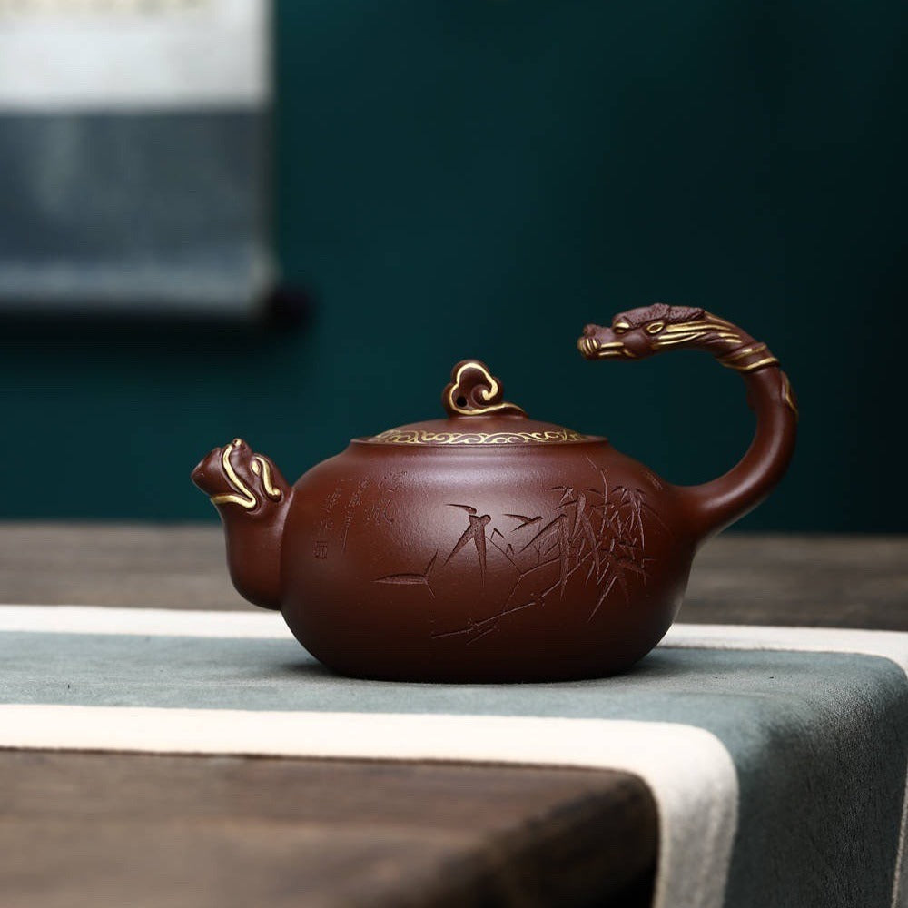 全手工宜兴紫砂茶壶 [龙行天下壶] (底槽清 - 300ml)