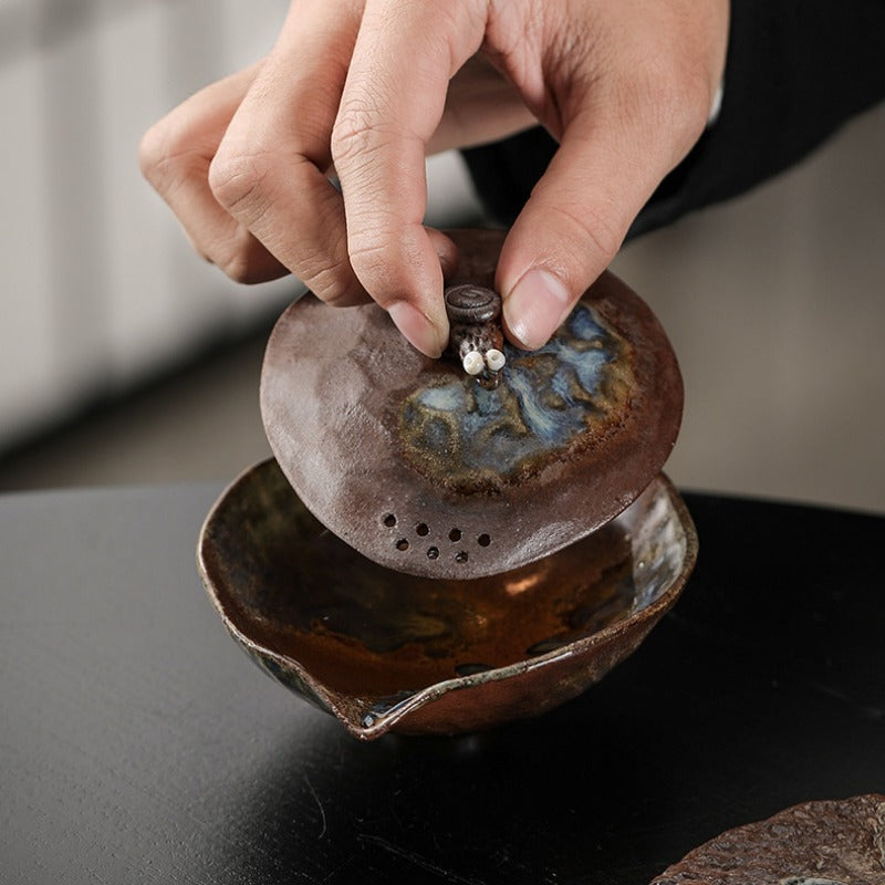 Kiln Change Firewood Firing Handmade Ceramic Gaiwan / Hand-Grab Pot / Tea Tray - YIQIN TEA HOUSE | yiqinteahouse.com | ceramic teapot, gaiwan, tea tray, teapot, teaware