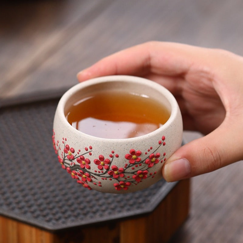 Handmade Yixing Zisha Master Tea Cup [Plum Blossom / Magnolia] 90ml