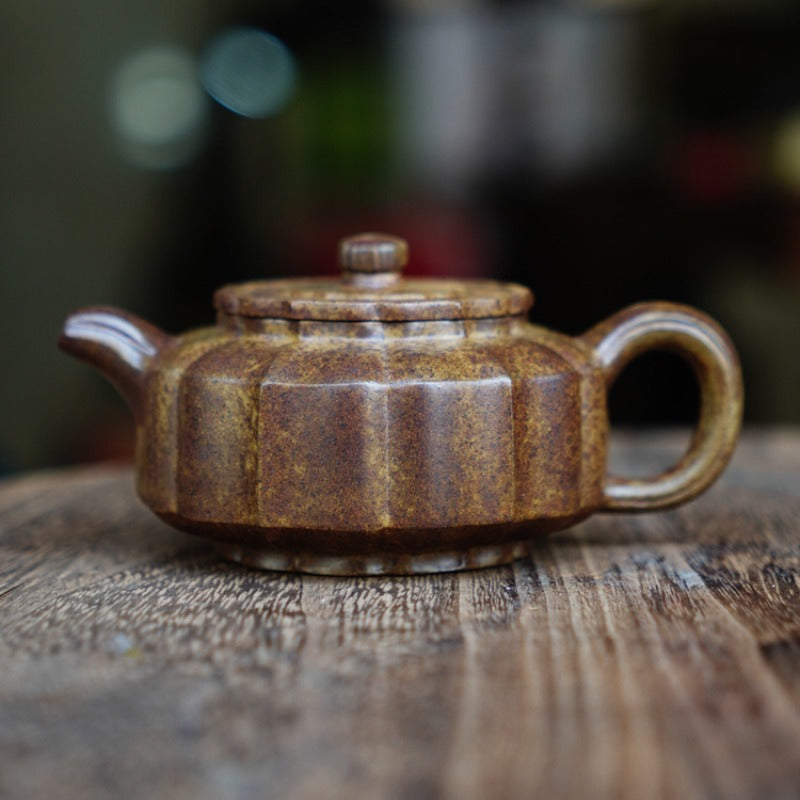 Théière Yixing Zisha entièrement faite à la main [Jinnang Zhou Pan Pot] (Qing Duan Ni Fired - 140 ml)
