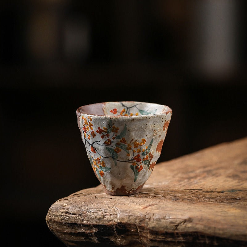 Firewood Fired Hand-painted Floral Ceramic Gaiwan / Fair Cup / Tea Cup - YIQIN TEA HOUSE | yiqinteahouse.com | ceramic teapot, fair cup, gaiwan, tea cup, teapot, teaware