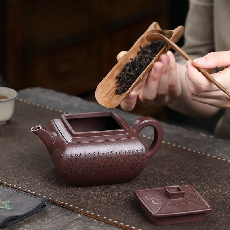 Théière Yixing Zisha entièrement faite à la main [Sifang Jun Zheng] (Tian Qing Zi Ni - 500 ml)