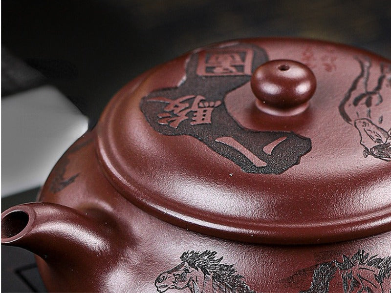Full Handmade Yixing Zisha Teapot [Eight Horses] (Lao Zi Ni - 280ml)