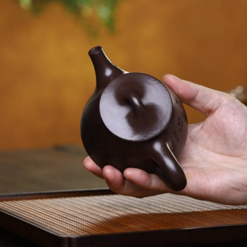 全手工宜兴紫砂茶壶 [霸王石瓢壶] (老紫泥 - 160ml)