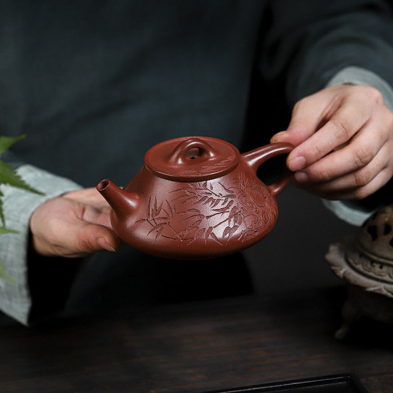 Full Handmade Yixing Zisha Teapot [Bamboo Happiness] (Hong Pi Long - 240ml) - YIQIN TEA HOUSE | yiqinteahouse.com | 200-300ml, full handmade zisha teapot, teapot, teaware