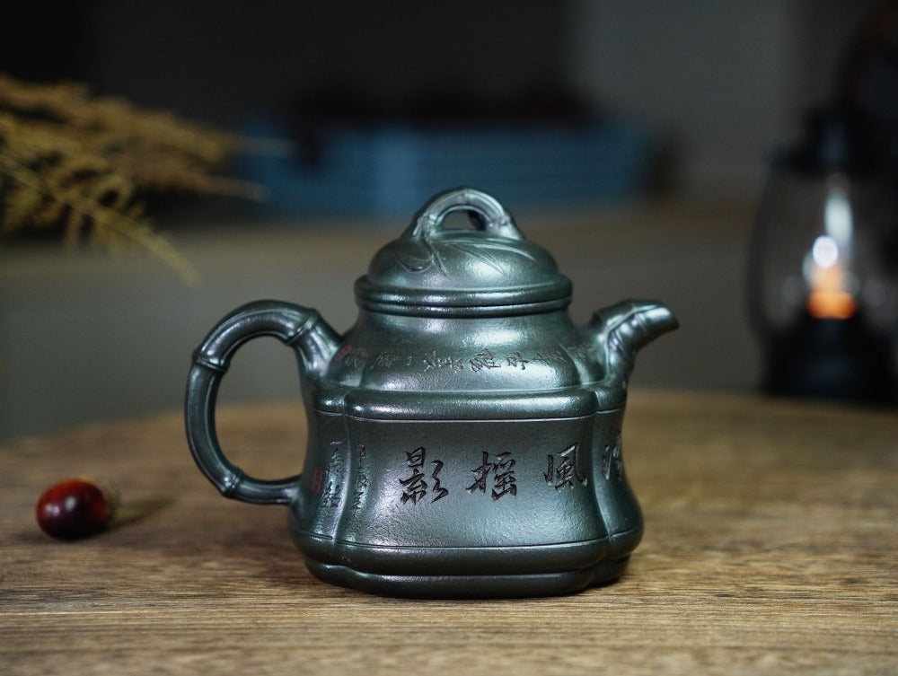 Full Handmade Yixing Zisha Teapot [Bamboo Pot] (Long Bei Qing - 320ml) (Rare Clay Type / Last Piece) - YIQIN TEA HOUSE | yiqinteahouse.com | >300ml, full handmade zisha teapot, teapot, teaware