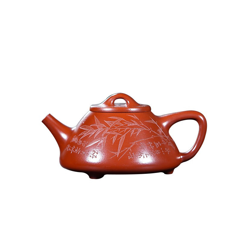 全手工宜兴紫砂茶壶【竹影子冶石瓢】（大红袍 - 300ml）