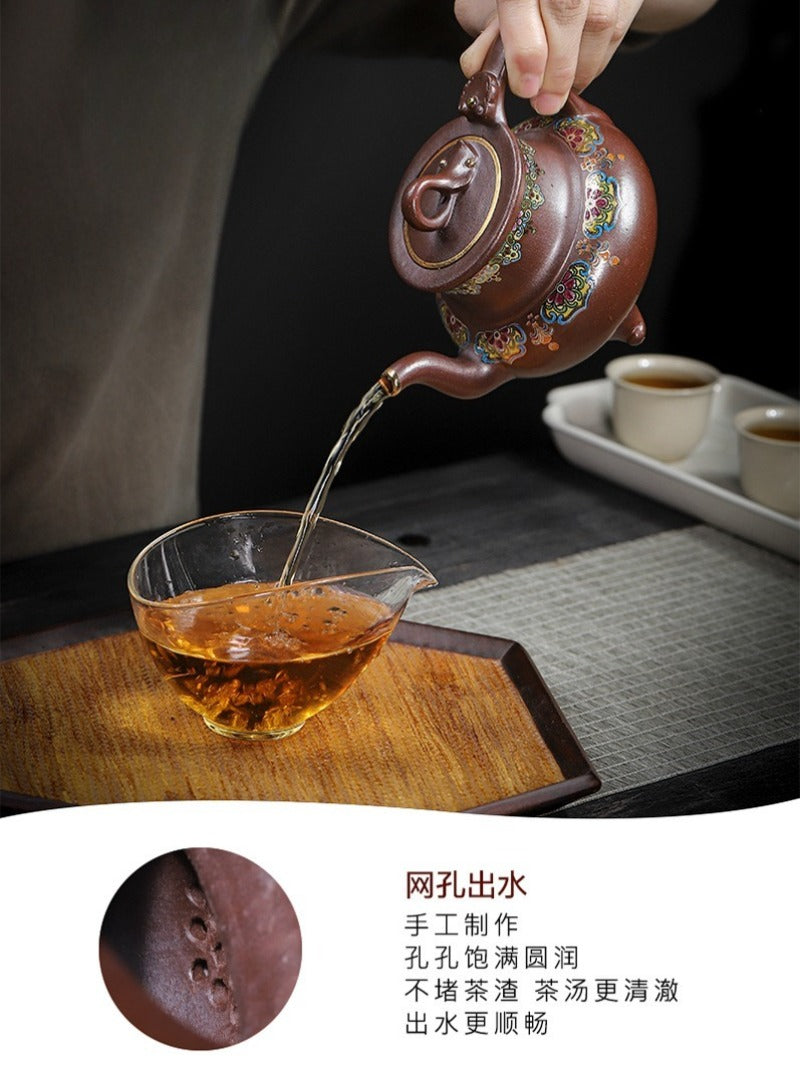 Tetera Yixing Zisha hecha a mano [Sanzu Fan Hua] (Jinsha Zi Ni - 350ml)