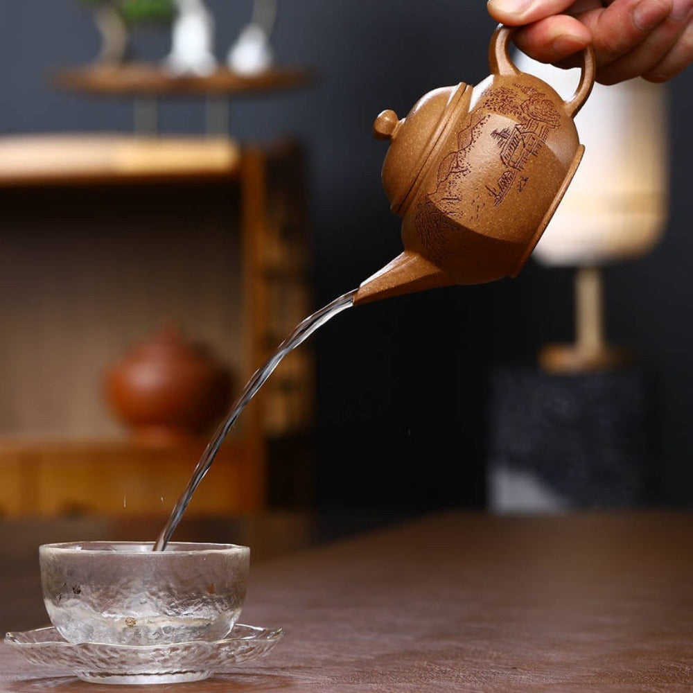 Full Handmade Yixing Zisha Teapot [Liufang Shuiping Pot] (Wucai Lao Duan Ni - 150ml)