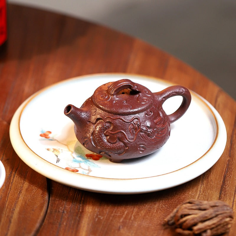 Yixing Zisha Teapot [Dragon Gong Chun Shi Piao] (Zi Ni Firewood Firing - 150ml)