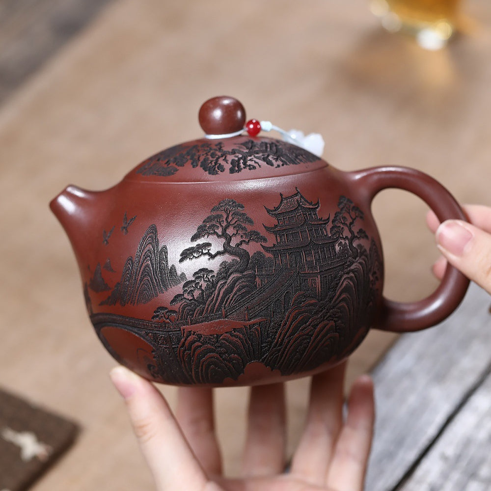 宜兴紫砂茶壶[清仙居西施] (龙血砂- 500ml) – YIQIN TEA HOUSE 一沁茶舍
