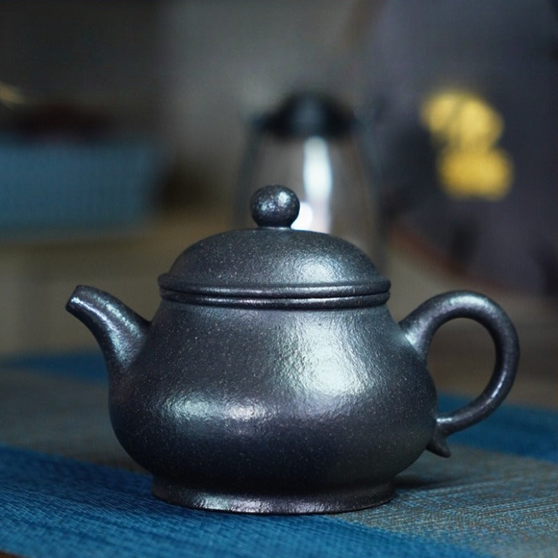 Théière Yixing Zisha entièrement faite à la main [Gao Pan Pot] (Zhu Ni cuit en réduction - 240 ml)