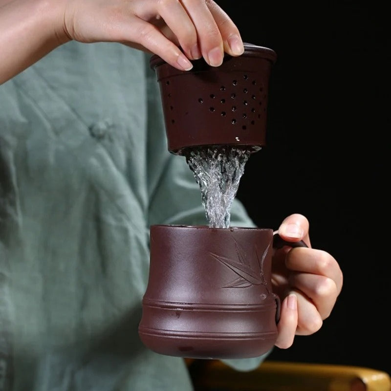 Yixing Zisha Tea Mug with Filter [Bamboo] 5pcs Set (Lao Zi Ni - 450ml)