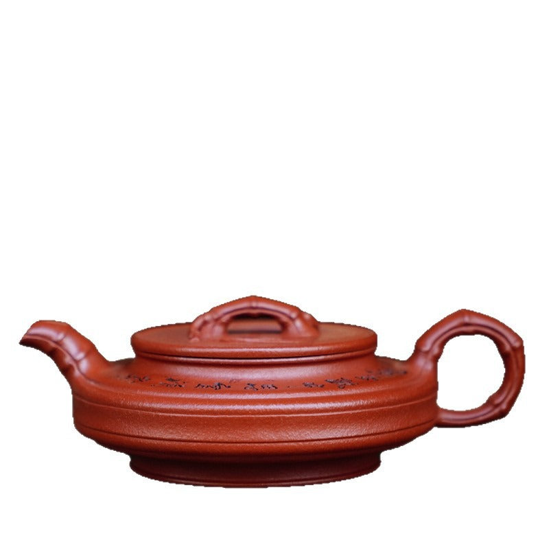Full Handmade Yixing Zisha Teapot [Flat Bamboo Pot] (Zhu Ni - 200ml)