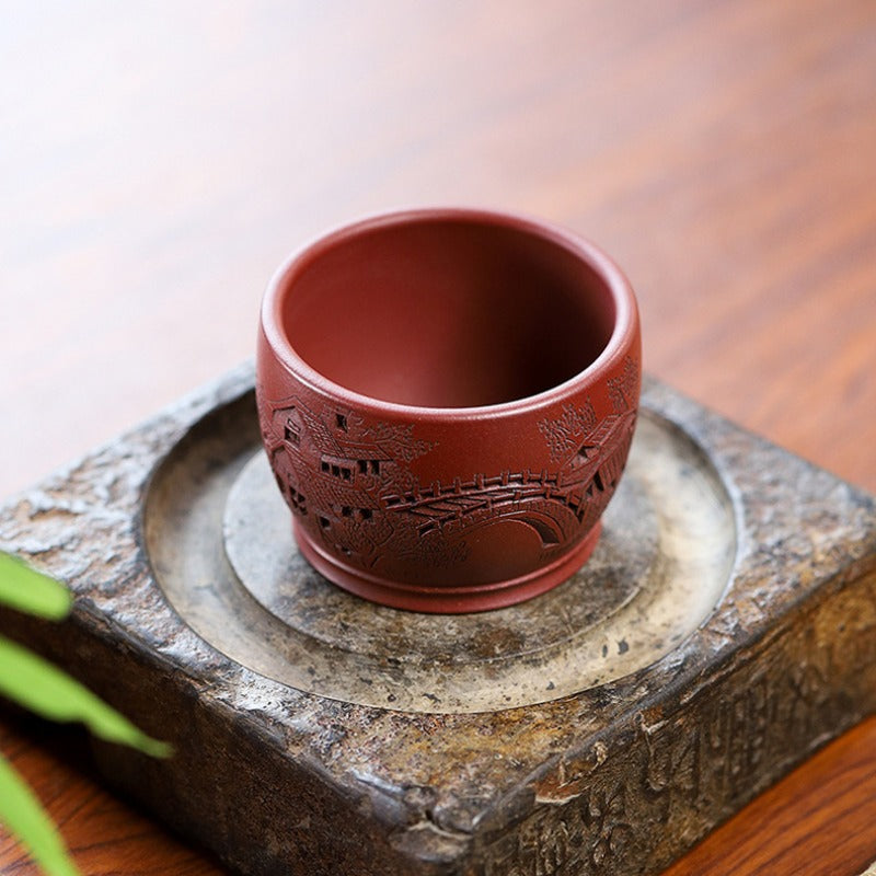 Handmade Yixing Zisha Master Tea Cup [Jiangnan River Town]  (Zi Ni - 170ml)