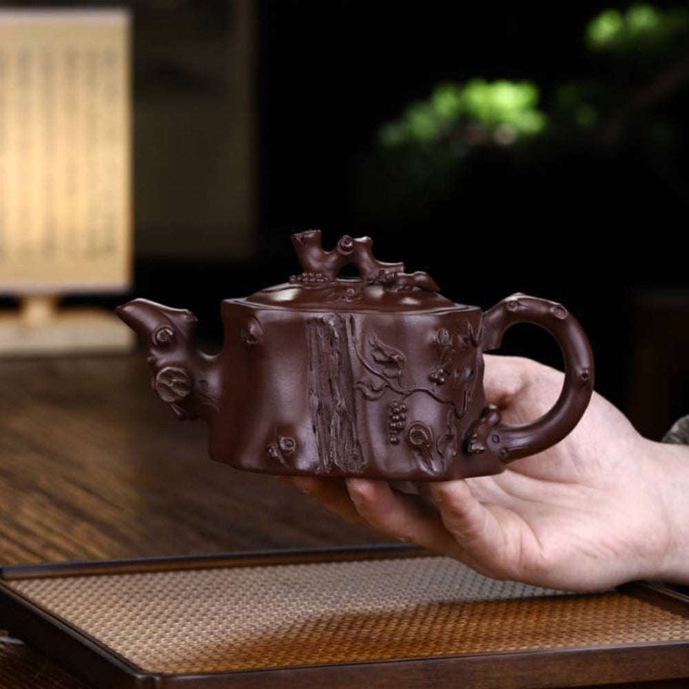 Full Handmade Yixing Zisha Teapot [Plum Tree Trunk Pot] (Lao Zi Ni - 350ml)