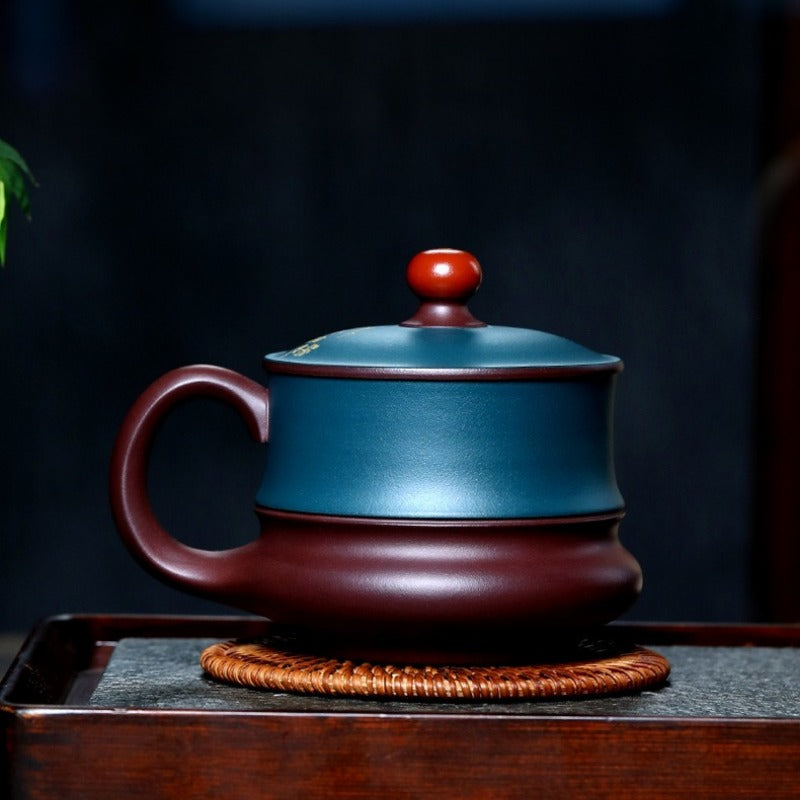 宜兴紫砂手工 [荷风] 盖杯 (绿泥/紫泥 - 420ml)