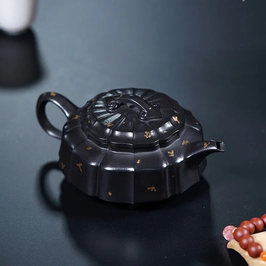 Vollständig handgefertigte Yixing-Zisha-Teekanne [Jinwen Zhou Pan] (Reduzierend gebrannter Zhu Ni - 240 ml)