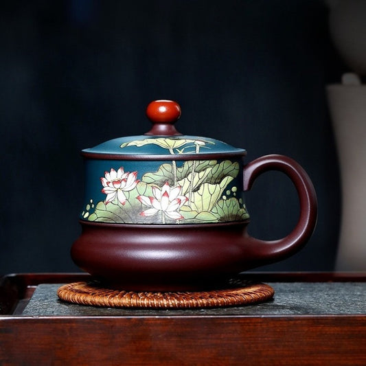 Yixing Zisha Tea Mug [Lotus] (Lu Ni / Zi Ni - 420ml)