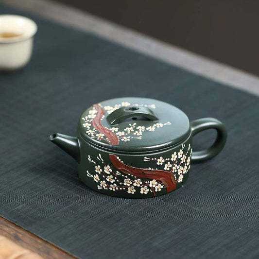 宜兴紫砂茶壶【梅香汉瓦】（绿泥 - 160ml）
