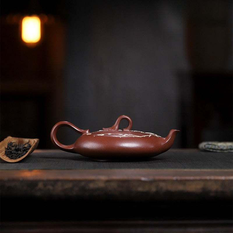 Full Handmade Yixing Zisha Teapot [Beautiful Feather] (Zi Ni - 230ml) - YIQIN TEA HOUSE | yiqinteahouse.com | 200-300ml, full handmade zisha teapot, teapot, teaware