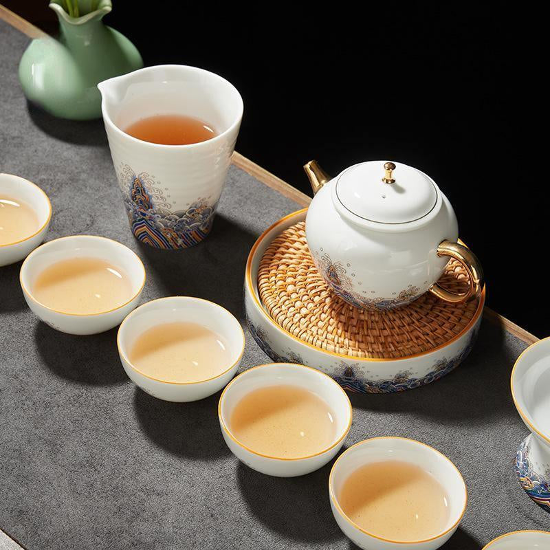 Ceramic Gold Wire Enamel [Haiyan Jiangya] Kungfu Tea Set