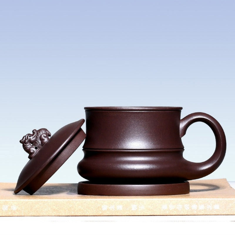 宜兴紫砂手工 [御龙] (带茶滤) 盖杯 (紫泥 - 410ml)